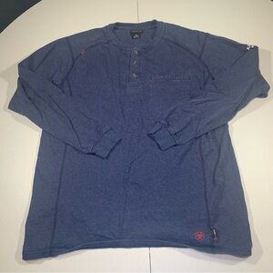 Ariat Flame Resistance Blue Three Button Long Sleeve Shirt Workwear Size Medium
